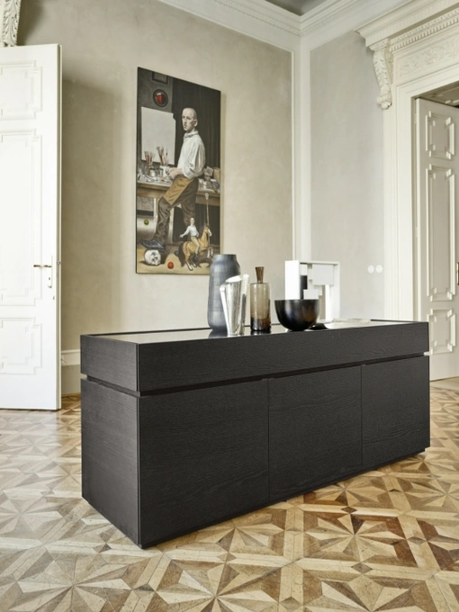 Madia Cidori 02 in Rovere carbone con top in vetro di Sangiacomo