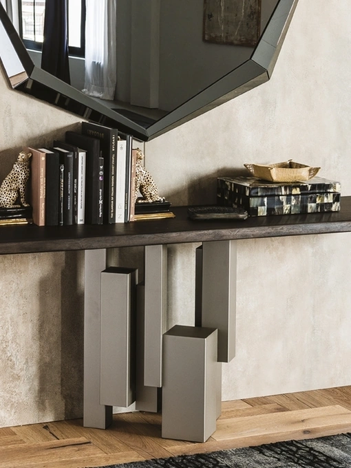 Consolle con base in acciaio e piano in legno massello Skyline di Cattelan Italia