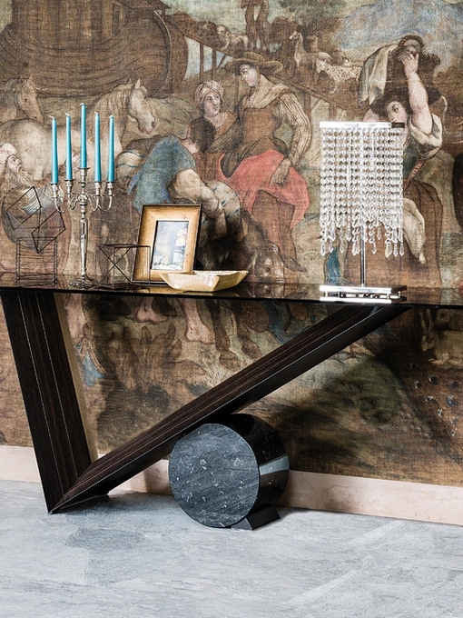 Consolle Valentino in cristallo con base in legno e marmo di Cattelan Italia