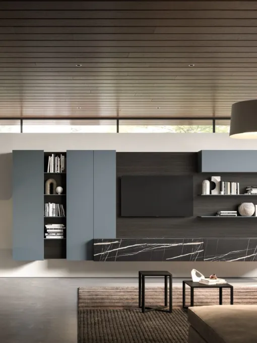 Parete Attrezzata sospesa Modulo Day 11 in laccato e melaminico marmo di Orme