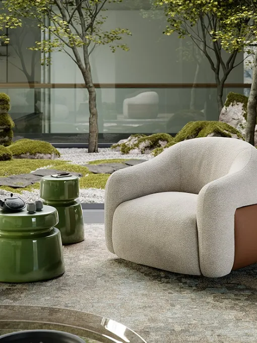Poltrona in tessuto con dettaglio in pelle sul retro Baldwin Turn di Cattelan Italia