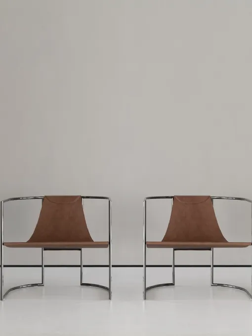 Poltroncina in metallo e pelle Jamiro di Cierre Imbottiti