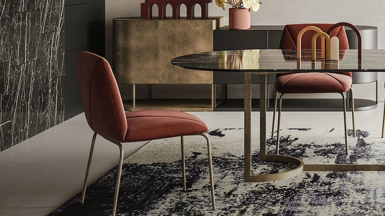Sedia Mantra in velluto con gambe in metallo di Ronda Design