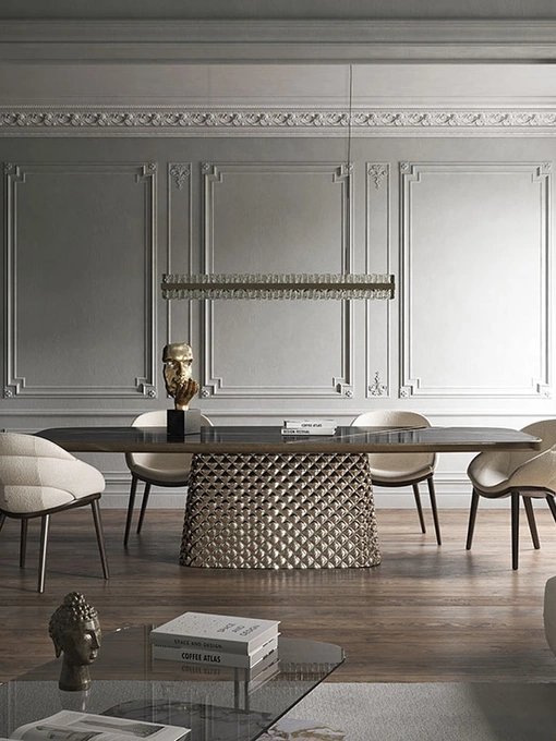Tavolo con base in cristallo e piano in ceramica Atrium Keramik Premium di Cattelan Italia
