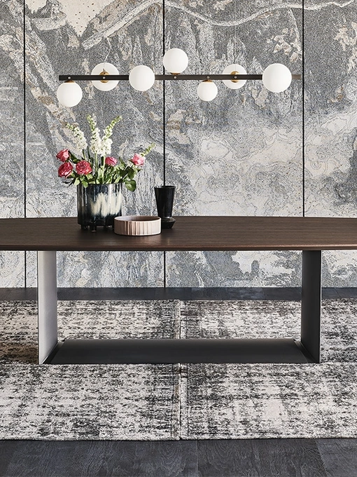 Tavolo con base in acciaio e piano in legno con angoli stondati Dragon Wood di Cattelan Italia