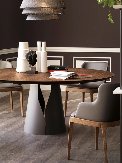 Tavolo rotondo con base in metallo e piano in legno Giano di Cattelan Italia