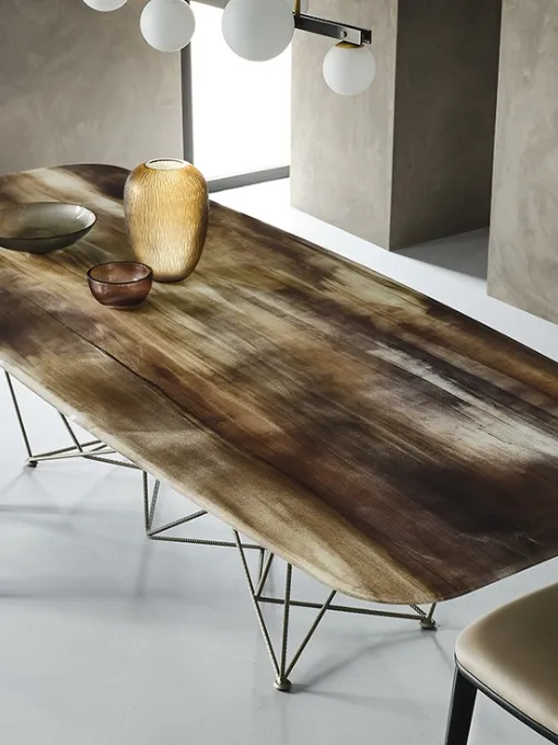 Tavolo con piano in cristallo con stampa e base in acciaio Gordon Crystalart di Cattelan Italia