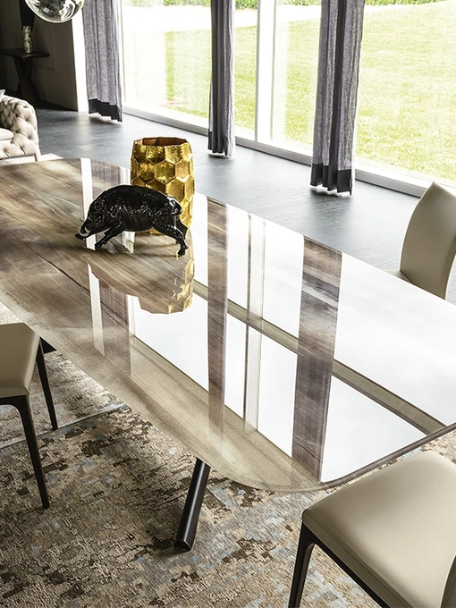 Tavolo con base in acciaio e piano in cristallo stampato Planer Crystalart di Cattelan Italia