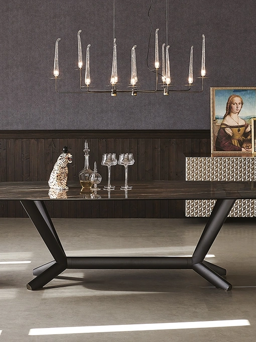 Tavolo con piano in ceramica e base in acciaio Planer Keramik di Cattelan Italia