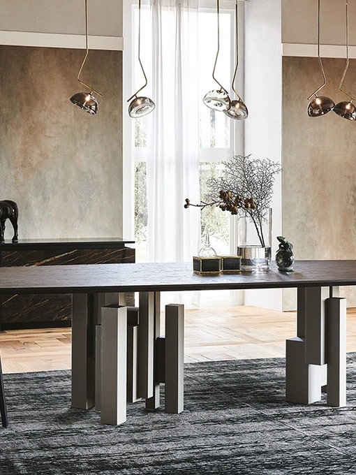 Tavolo con base in acciaio e piano in legno Skyline Wood di Cattelan Italia