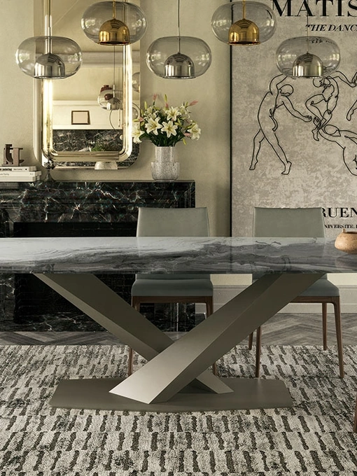 Tavolo con piano in cristallo con stampa artistica decorativa Stratos Crystalart di Cattelan Italia