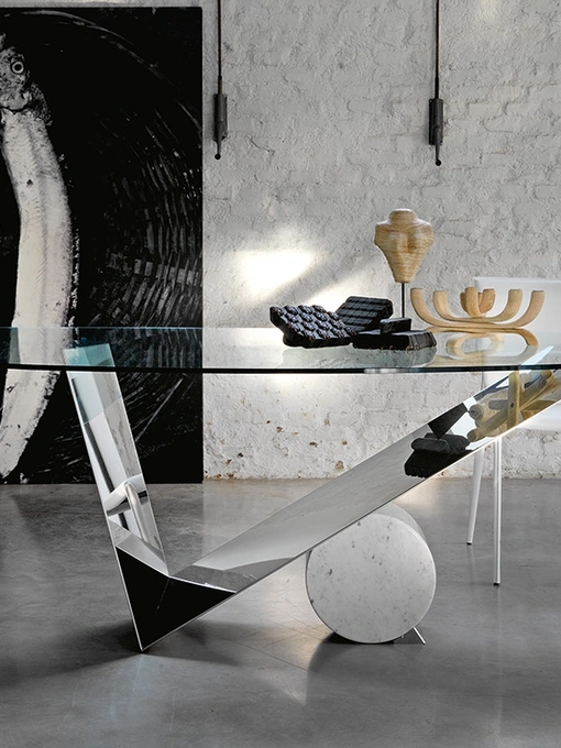 Tavolo in vetro con base in acciaio Inox lucido Valentinox di Cattelan Italia