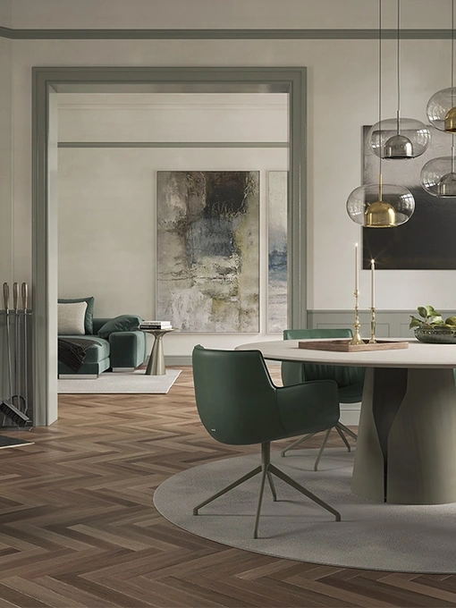 Tavolo rotondo con piano spatolato in argilla Giano Argile di Cattelan Italia