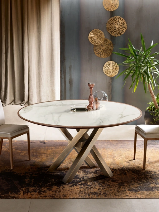 Tavolo rotondo Shangai in legno e ceramica di Riflessi