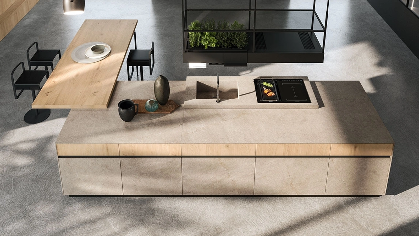 Cucina Design con isola in gres e rovere antico biondo Ak 04 03 di Arrital