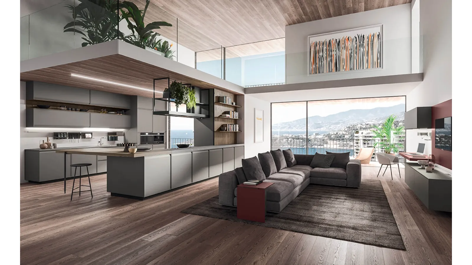 Cucina Design con penisola in laccato Grigio Londra Ak 07 05 di Arrital