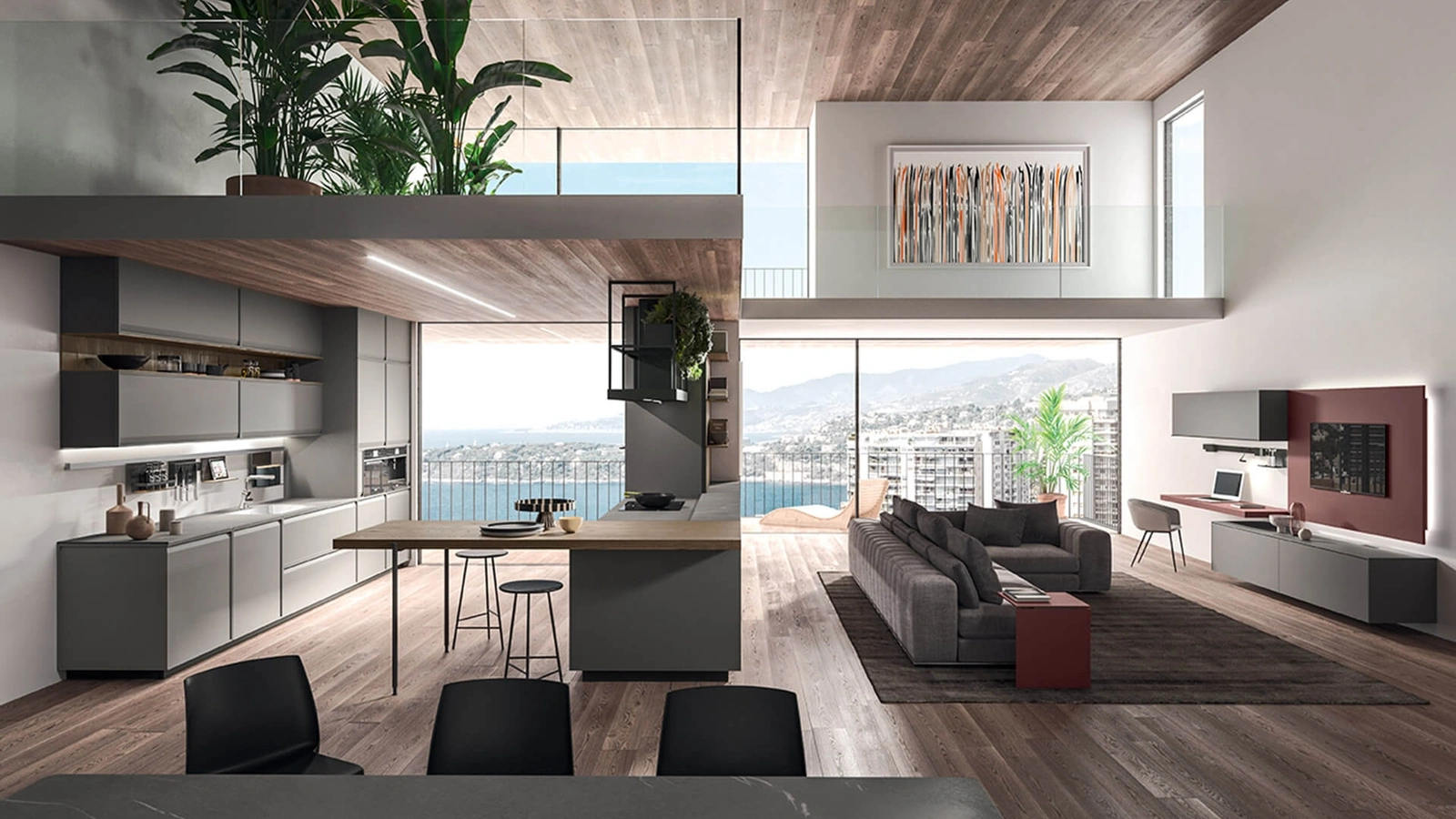 Cucina Design con penisola in laccato Grigio Londra Ak 07 05 di Arrital
