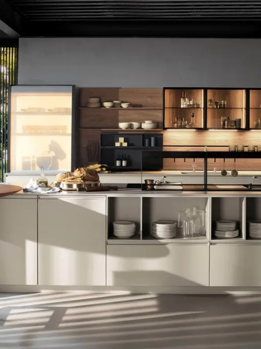 Cucina Design con isola Antis Project 8 in laccato Super Matt Fango di Euromobil