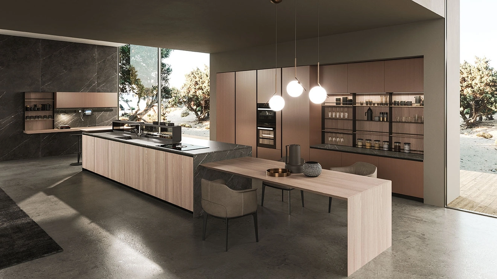 Cucina Design con isola Ak 04 04 in Olmo naturale di Arrital