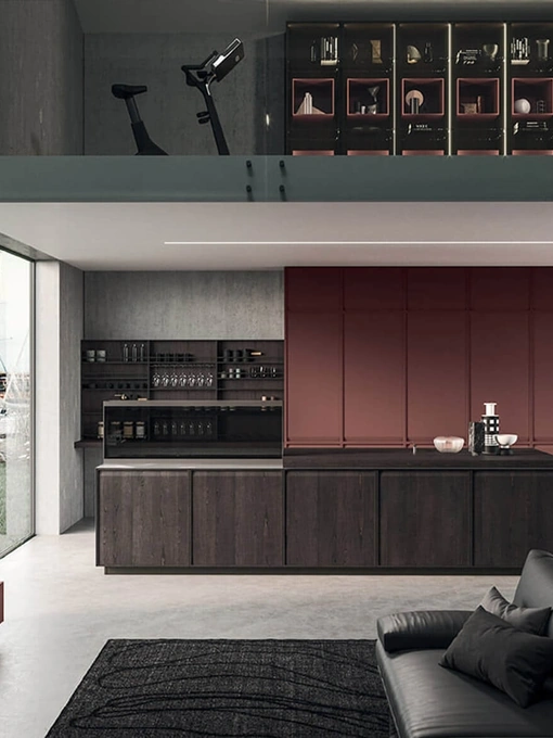 Cucina Design con isola in castagno spazzolato con top in acciaio inox satinato Ak 07 02 di Arrital