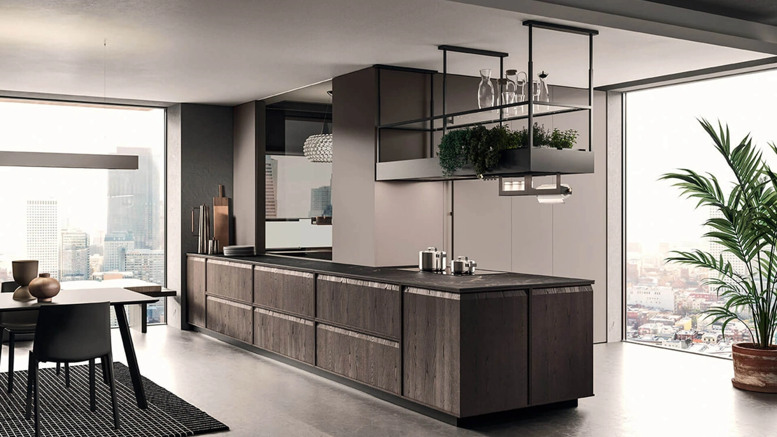 Cucina Design con penisola Ak 07 03 in Castagno spazzolato di Arrital