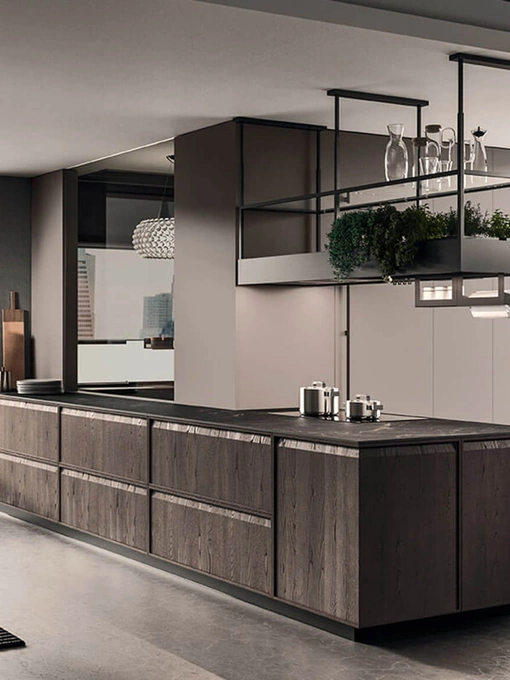 Cucina Design con penisola Ak 07 03 in Castagno spazzolato di Arrital