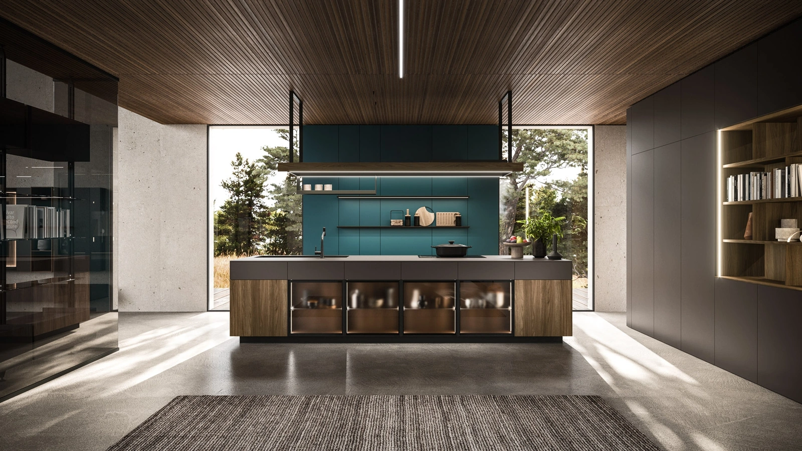 Cucina Design con isola Ak Project 01 in finitura Noce e Fenix di Arrital