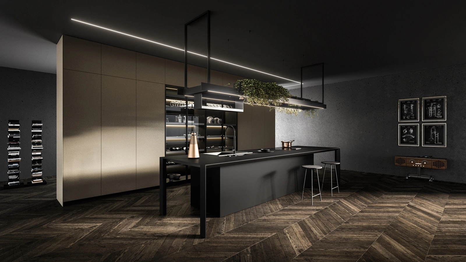 Cucina Design con isola Nautila 03 in Fenix NTM nero ingo di Arrital