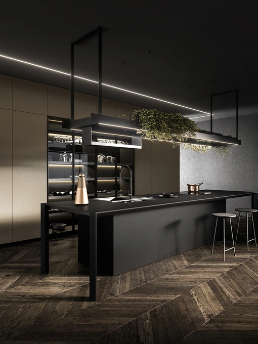 Cucina Design con isola Nautila 03 in Fenix NTM nero ingo di Arrital
