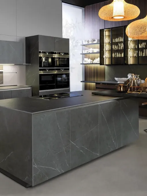 Cucina Design con isola e penisola Telero Project 6 in gres di Euromobil