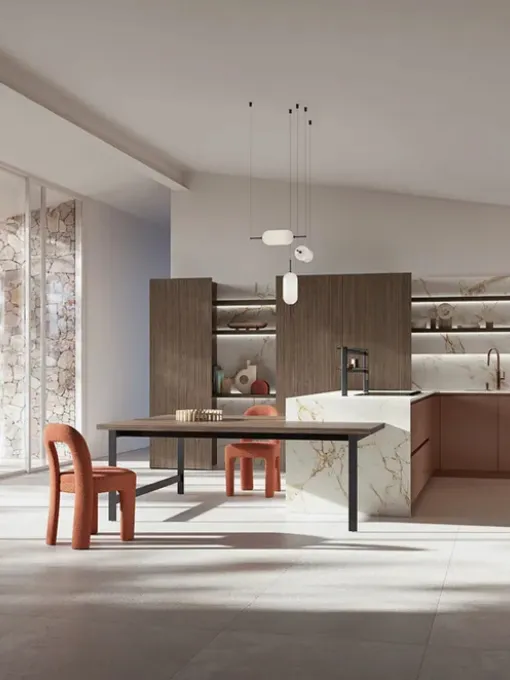 Cucina Moderna con penisola I Naturali 03 in laccato e legno di Ar-Tre