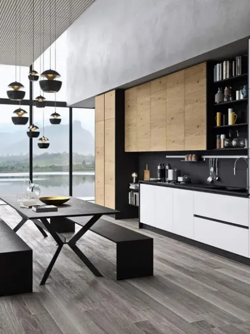 Cucina Moderna lineare I Naturali 04 in laccato e legno di Ar-Tre
