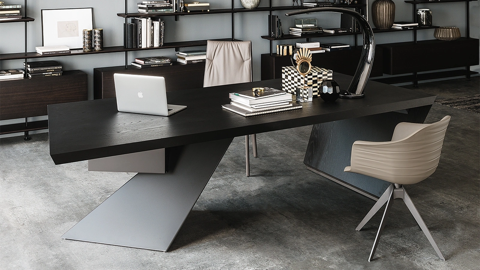 Scrivania direzionale moderna in legno con gamba in acciaio Nasdaq di Cattelan Italia