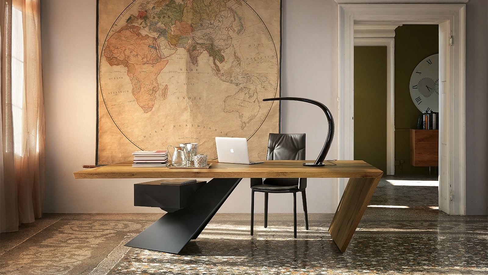 Scrivania direzionale moderna in legno con gamba in acciaio Nasdaq di Cattelan Italia