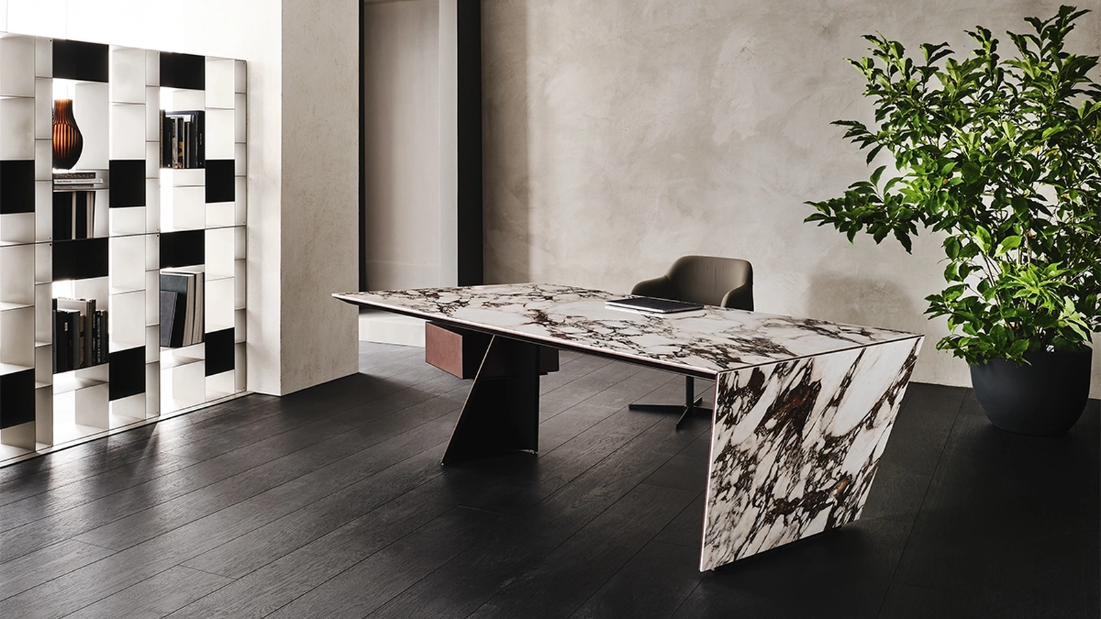 Scrivania direzionale in ceramica Marmi e acciaio Nasdaq Keramik di Cattelan Italia
