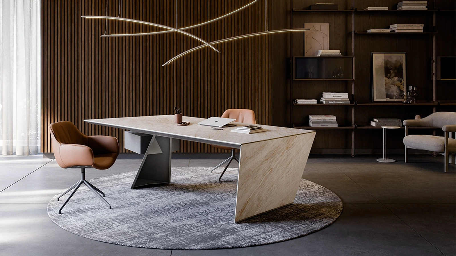 Scrivania direzionale in ceramica Marmi e acciaio Nasdaq Keramik di Cattelan Italia