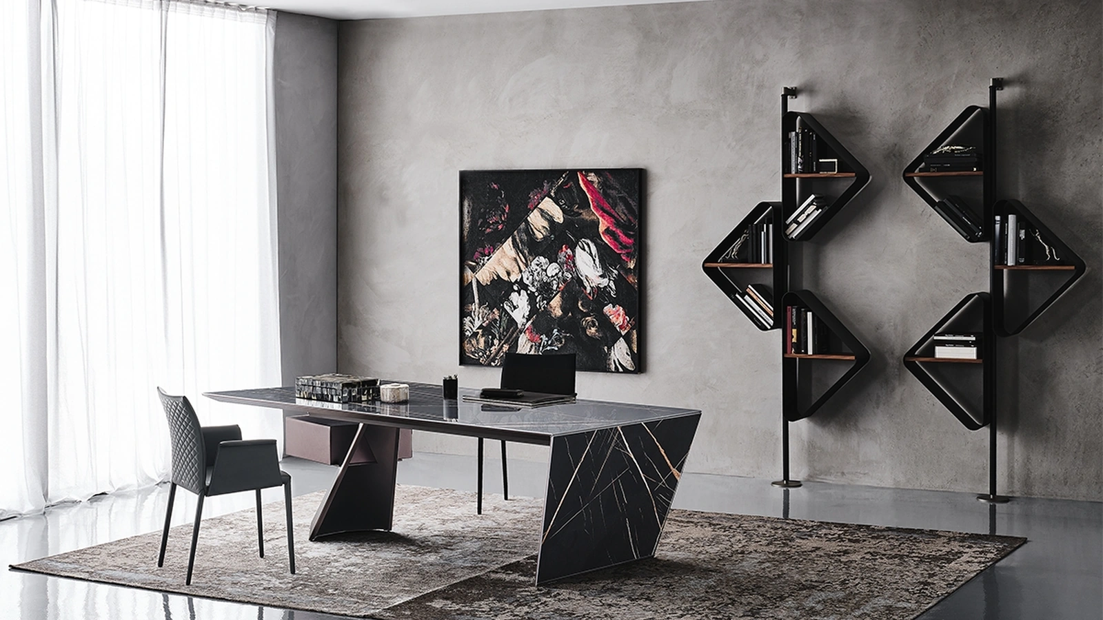 Scrivania direzionale in ceramica Marmi e acciaio Nasdaq Keramik di Cattelan Italia